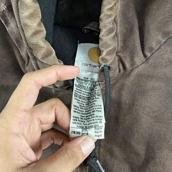 Carhartt Jacket Mens 2XL Brown Hooded Full Zip Up Canvas Quilt Lined Workwear - Picture 12 of 12